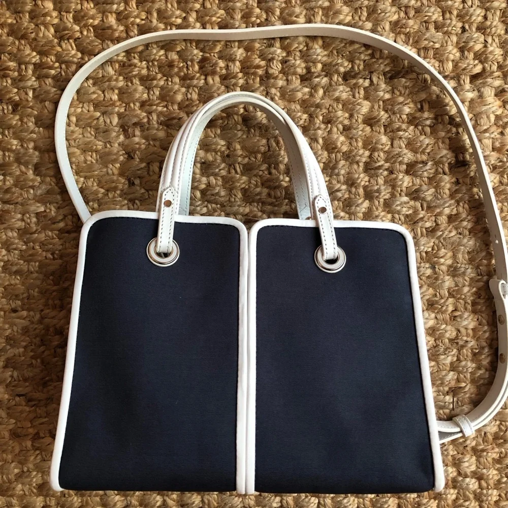 New: Kate Spade Sam Canvas Satchel. Navy with White Leather.